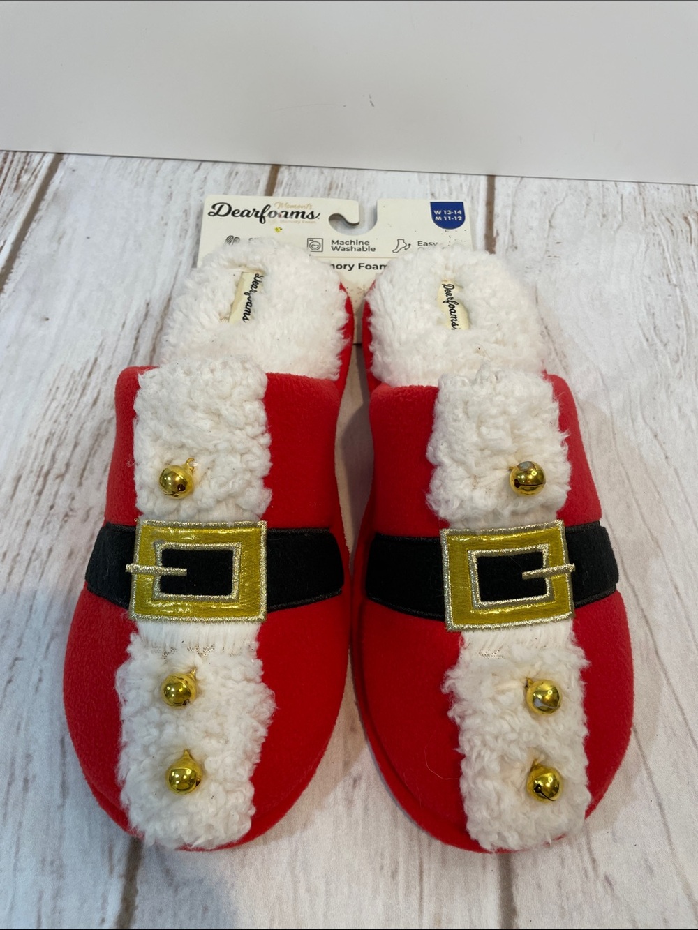 NWT Dearfoams Santa Christmas Slippers Mens size 11-12 , Women’s Size 13-14 NEW